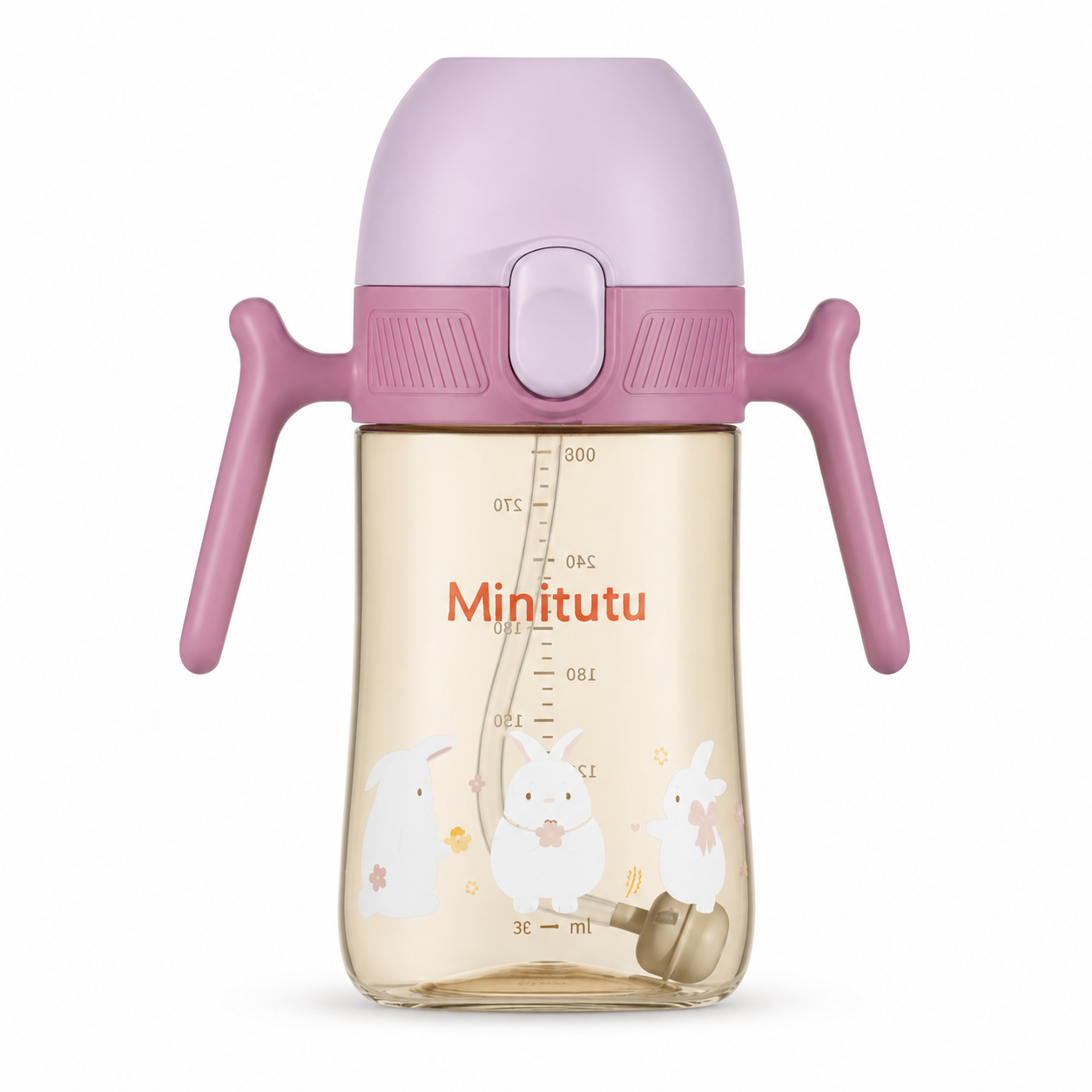 Minitutu Wide Flap PPSU Water Bottle 300ml | BPA-Free Baby Straw Cup with Handles for 9+ Months | Purple CB842